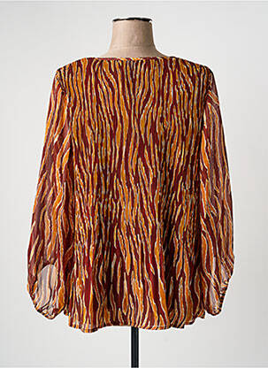 Blouse imprimé fantaisie manches longues marron ICHI femme