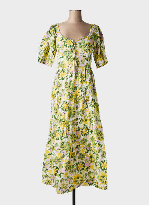 Robe mi-longue imprimé fantaisie manches courtes jaune ANGE femme