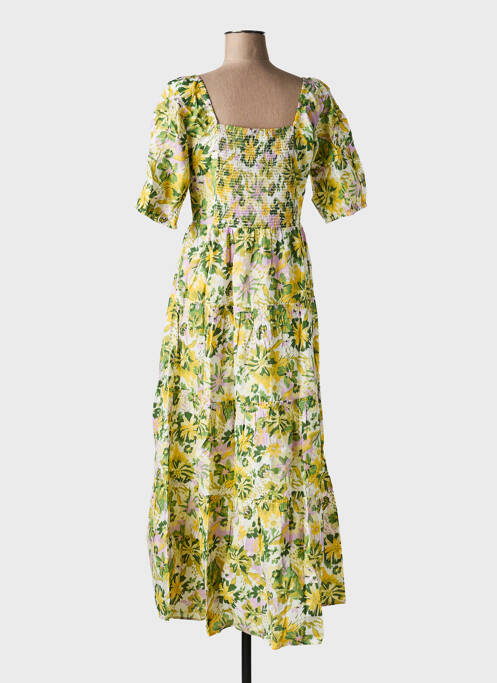 Robe mi-longue imprimé fantaisie manches courtes jaune ANGE femme