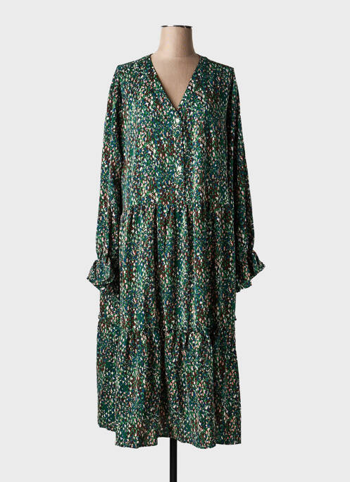 Robe mi-longue imprimé fantaisie manches longues vert POMME ROUGE femme