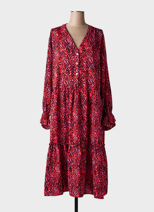 Robe mi-longue imprimé fantaisie manches longues rouge POMME ROUGE femme