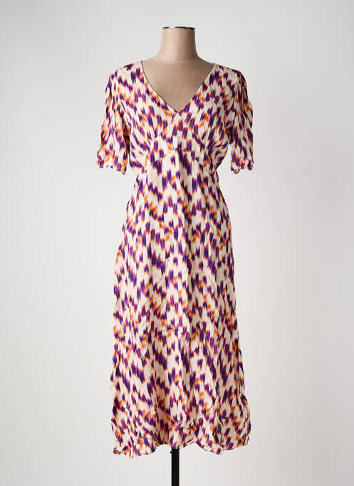 Robe mi-longue imprimé fantaisie manches courtes violet ICHI femme