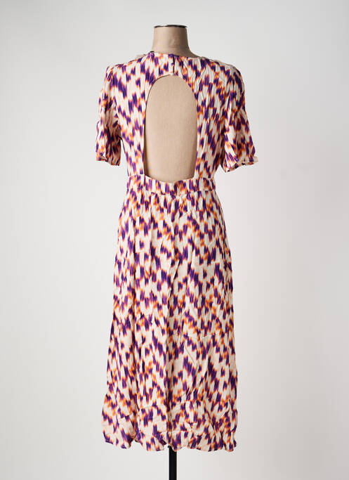 Robe mi-longue imprimé fantaisie manches courtes violet ICHI femme