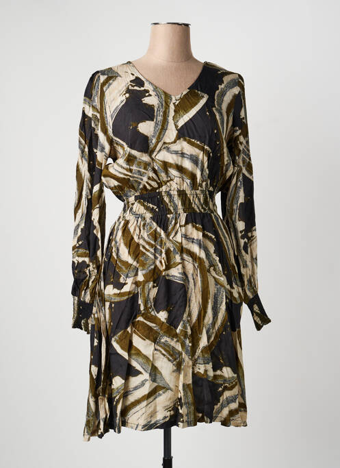 Robe mi-longue imprimé fantaisie manches longues noir KAFFE femme
