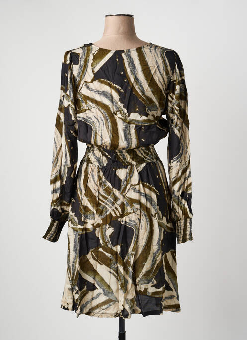 Robe mi-longue imprimé fantaisie manches longues noir KAFFE femme
