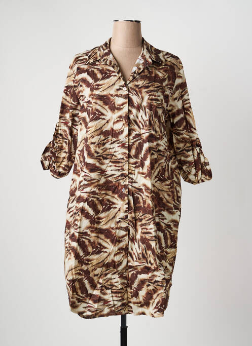 Robe mi-longue imprimé fantaisie manches longues marron APRIL VINTAGE femme