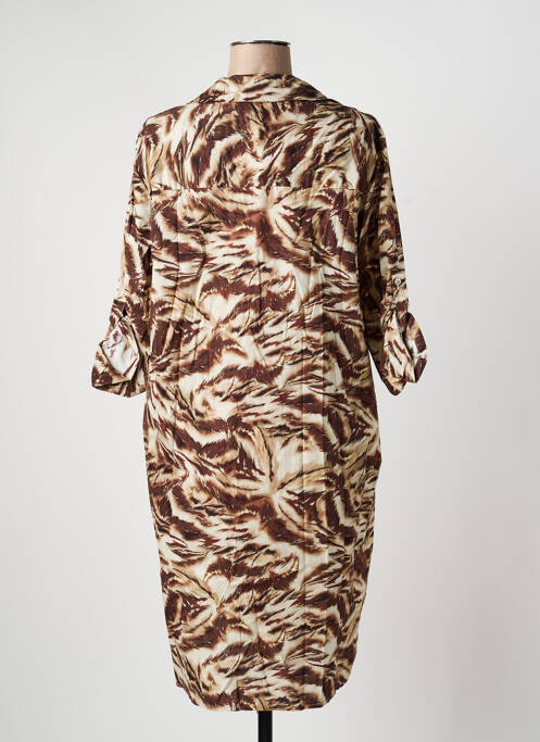 Robe mi-longue imprimé fantaisie manches longues marron APRIL VINTAGE femme