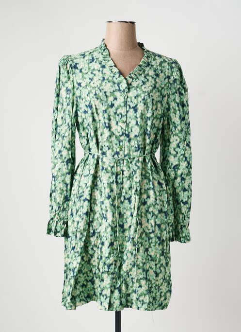 Robe mi-longue imprimé fantaisie manches longues vert ICHI femme