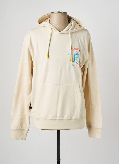 Sweat-shirt à capuche tissage jersey manches longues beige DAYTONA homme