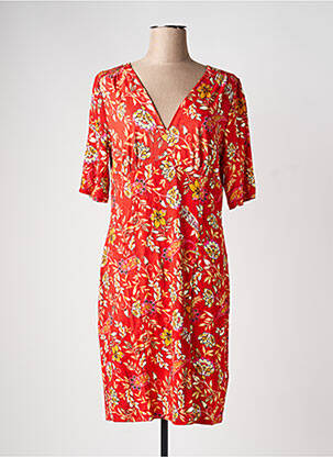 Robe mi-longue imprimé fleurs manches courtes orange 7 SEASONS femme