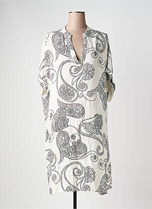 Robe mi-longue coupe fluide manches courtes beige FRANSA femme
