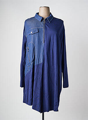 Robe mi-longue manches longues manches longues bleu POMME ROUGE femme