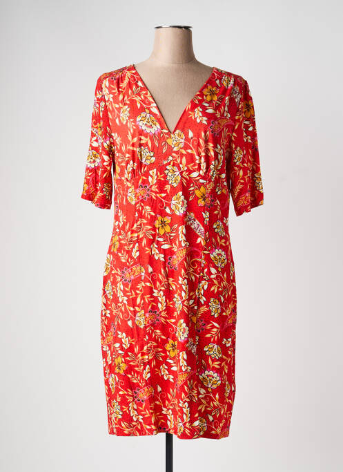 Robe mi-longue imprimé fleurs manches courtes orange 7 SEASONS femme