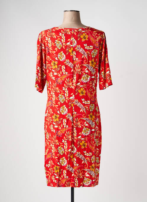 Robe mi-longue imprimé fleurs manches courtes orange 7 SEASONS femme