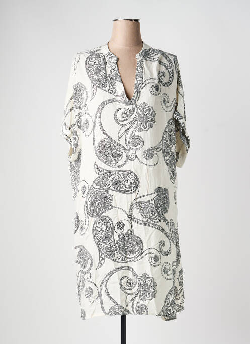 Robe mi-longue coupe fluide manches courtes beige FRANSA femme