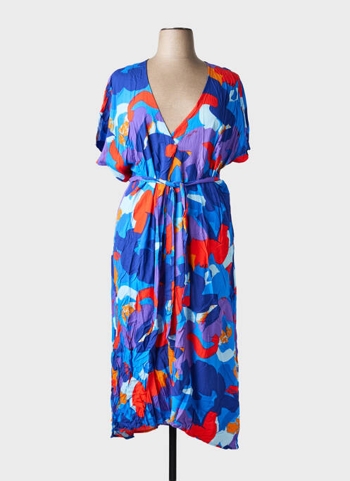 Robe longue imprimé fantaisie manches courtes bleu CHRISTY femme