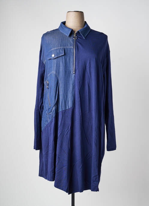 Robe mi-longue manches longues manches longues bleu POMME ROUGE femme