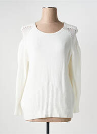 Pull coupe cintrée manches longues blanc QUATTRO femme