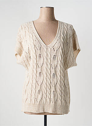 Pull coupe cintrée manches courtes beige QUATTRO femme