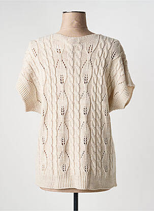 Pull coupe cintrée manches courtes beige QUATTRO femme