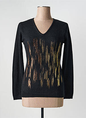 Pull coupe cintrée manches longues noir COULEURS DU TEMPS femme