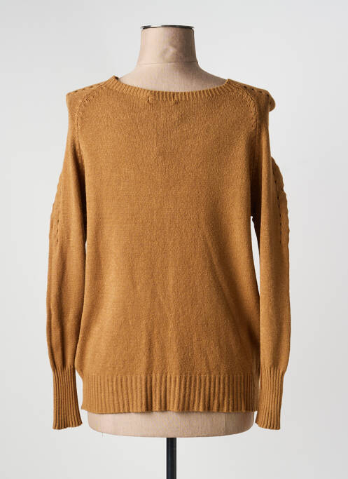 Pull coupe cintrée manches longues marron QUATTRO femme