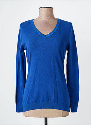 Pull col v manches longues bleu QUATTRO femme