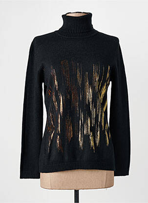 Pull col roulé coupe cintrée manches longues noir COULEURS DU TEMPS femme