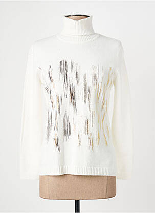 Pull col roulé coupe cintrée manches longues blanc COULEURS DU TEMPS femme