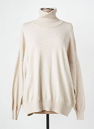 Pull col roulé tissage chiné manches longues beige QUATTRO femme