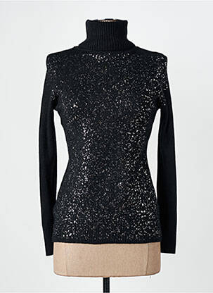 Pull col roulé stretch manches longues noir QUATTRO femme