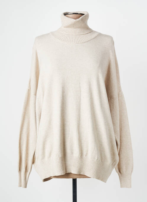 Pull col roulé tissage chiné manches longues beige QUATTRO femme