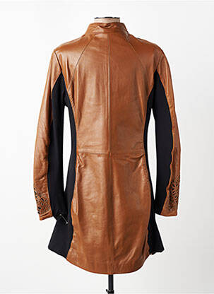 Veste en cuir fermeture zip séparable marron AKHESA femme