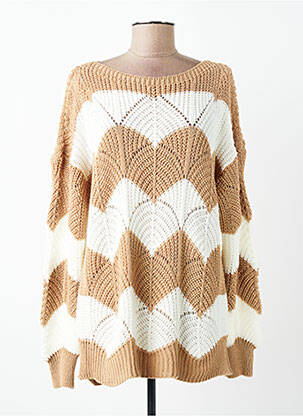 Pull col bateau manches longues marron QUATTRO femme