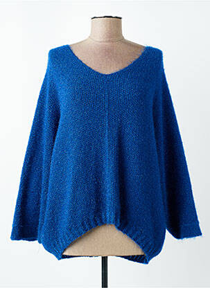 Pull col v manches 3/4 bleu COULEURS DU TEMPS femme