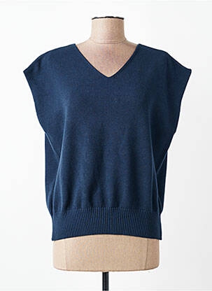 Pull col v manches courtes bleu QUATTRO femme