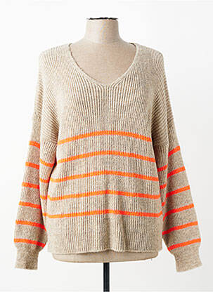 Pull tissage chiné manches longues marron QUATTRO femme