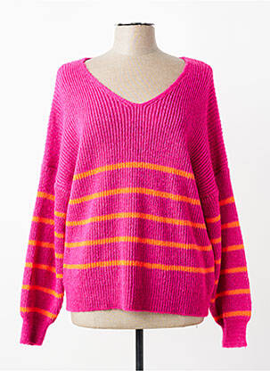 Pull tissage chiné manches longues rose QUATTRO femme