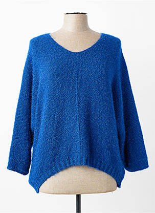 Pull col v manches 3/4 bleu QUATTRO femme
