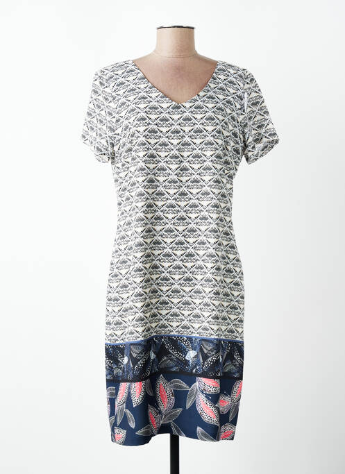 Robe mi-longue imprimé fantaisie manches courtes noir JUMFIL femme