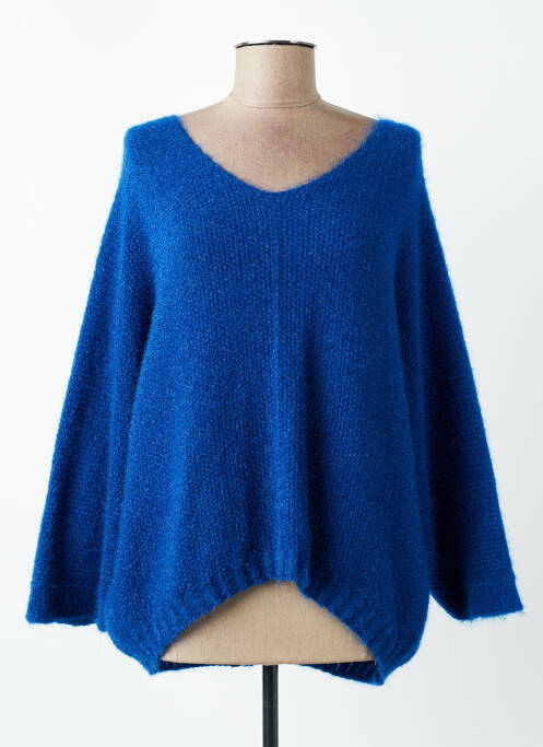 Pull col v manches 3/4 bleu COULEURS DU TEMPS femme
