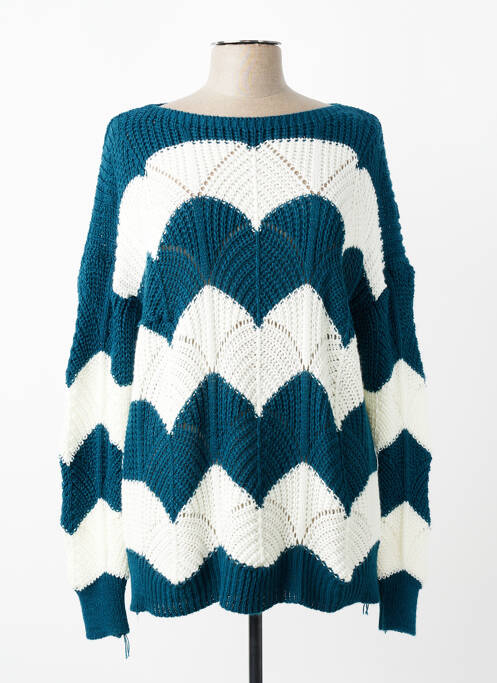 Pull col bateau manches longues bleu QUATTRO femme