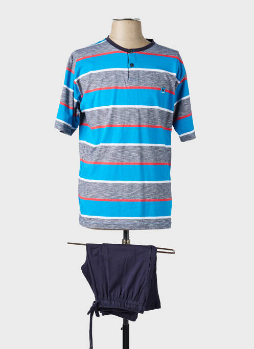 Pyjashort imprimé rayures bleu MASSANA homme