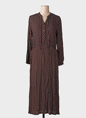 Robe mi-longue manches longues manches longues marron COTTONADE femme