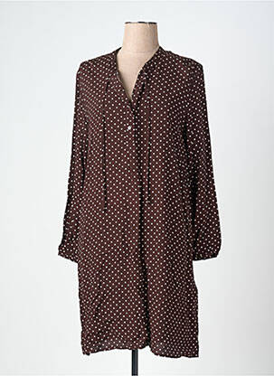 Robe mi-longue coupe fluide manches longues marron NICE THINGS femme