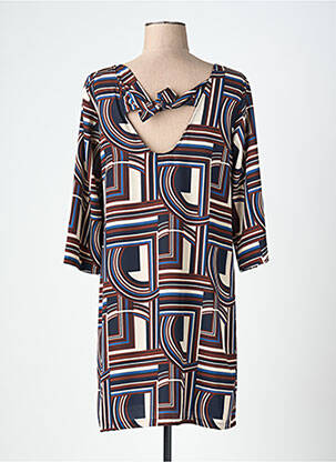 Robe courte coupe fluide manches 3/4 marron LAUREN VIDAL femme