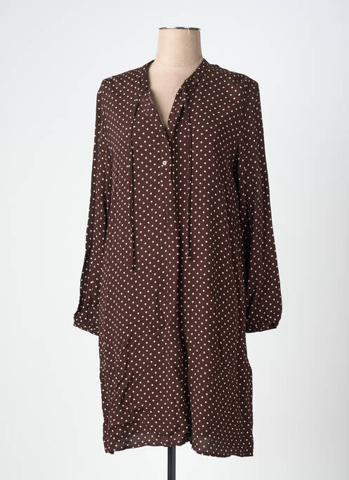 Robe mi-longue coupe fluide manches longues marron NICE THINGS femme