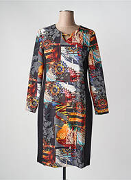 Robe mi-longue imprimé fantaisie manches longues noir JUMFIL femme