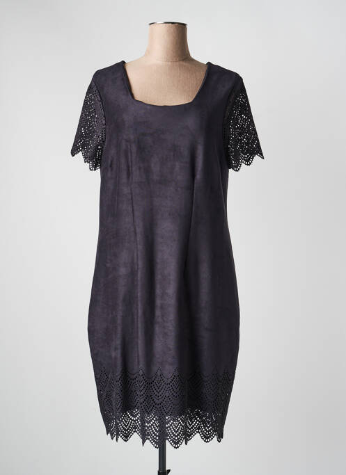 Robe mi-longue fermeture zippée au dos manches courtes noir JUMFIL femme