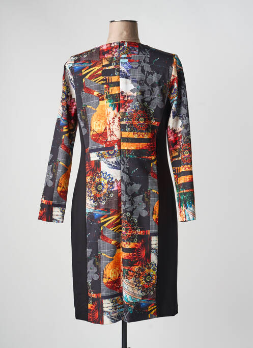 Robe mi-longue imprimé fantaisie manches longues noir JUMFIL femme